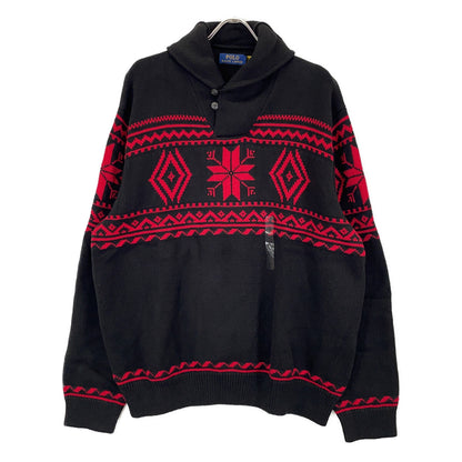 POLO RALPH LAUREN Black Red 2021 Nordic Shawl Collar Knit Top