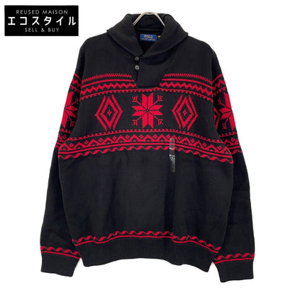 POLO RALPH LAUREN Black Red 2021 Nordic Shawl Collar Knit Top