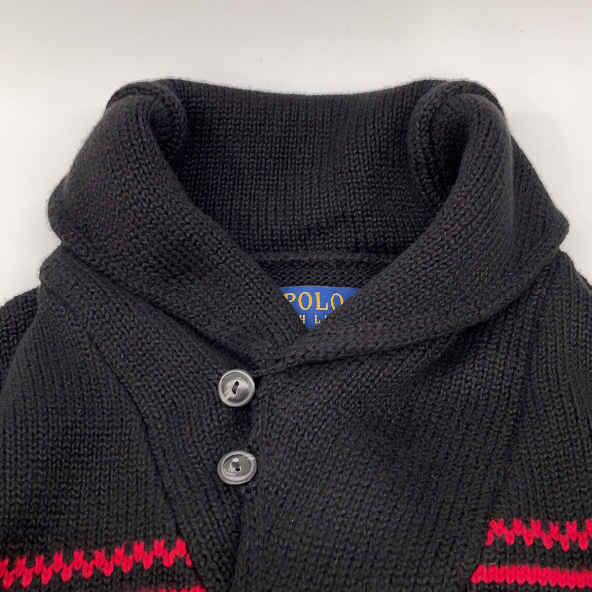 POLO RALPH LAUREN Black Red 2021 Nordic Shawl Collar Knit Top