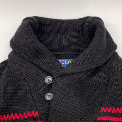 POLO RALPH LAUREN Black Red 2021 Nordic Shawl Collar Knit Top