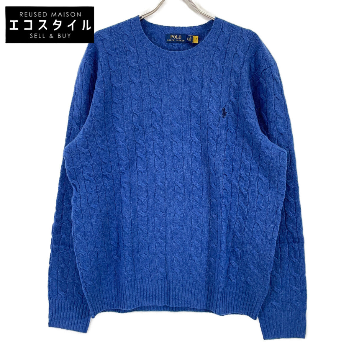 POLO RALPH LAUREN Blue Wool-Cashmere Cable Sweater Top