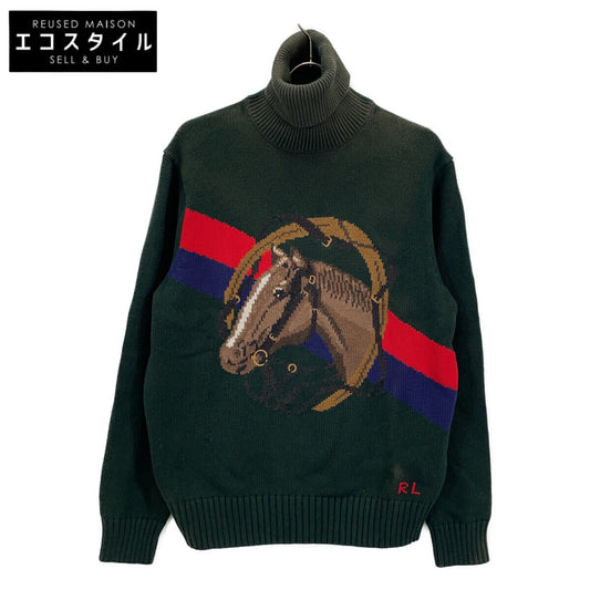 Green Horse Head Cotton Turtleneck Sweater Top M Men's