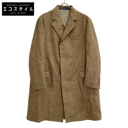 Beige Wool Tweed Herringbone Long Coat 44R Men's