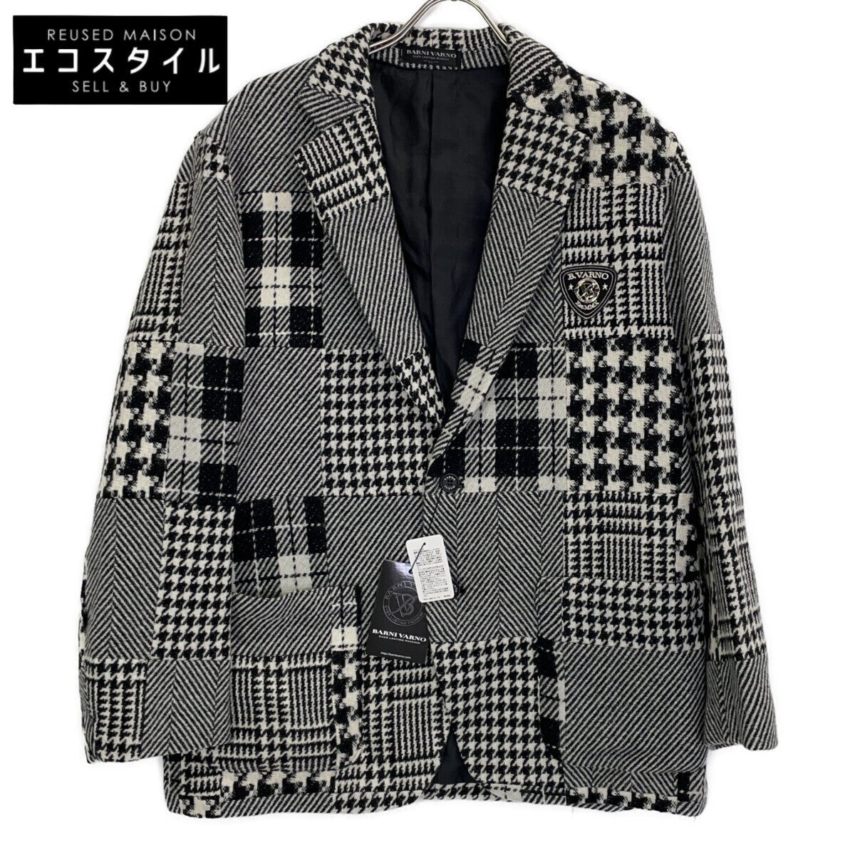 Wool x Angora Houndstooth Patchwork Jacket LL Men's