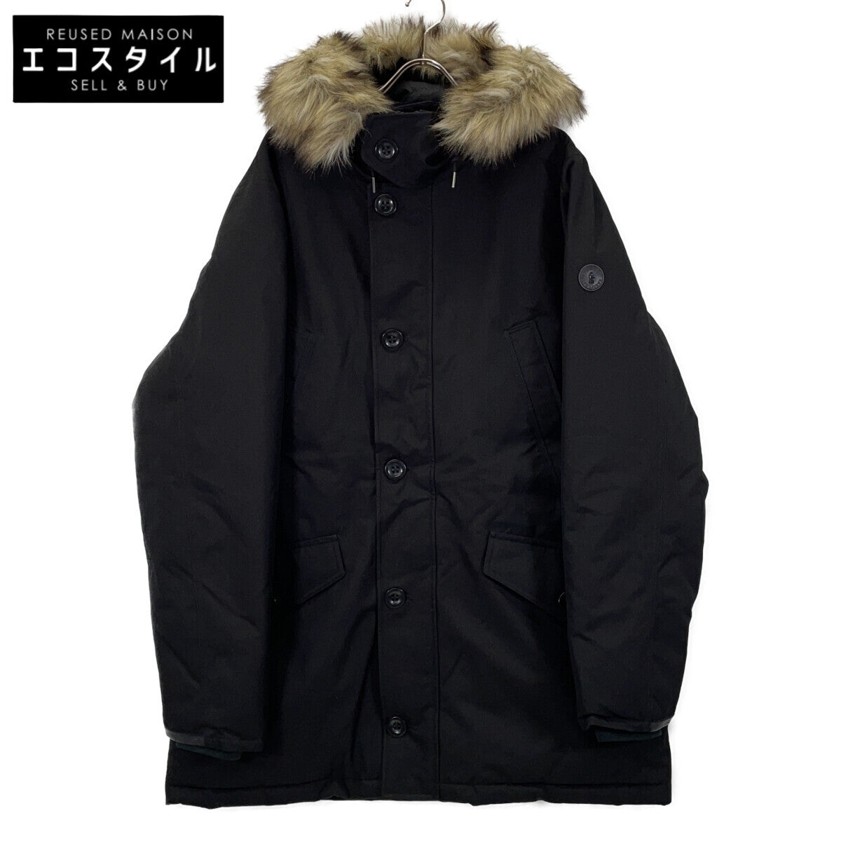 Men's Black Down Jacket with Fur Trim, XL