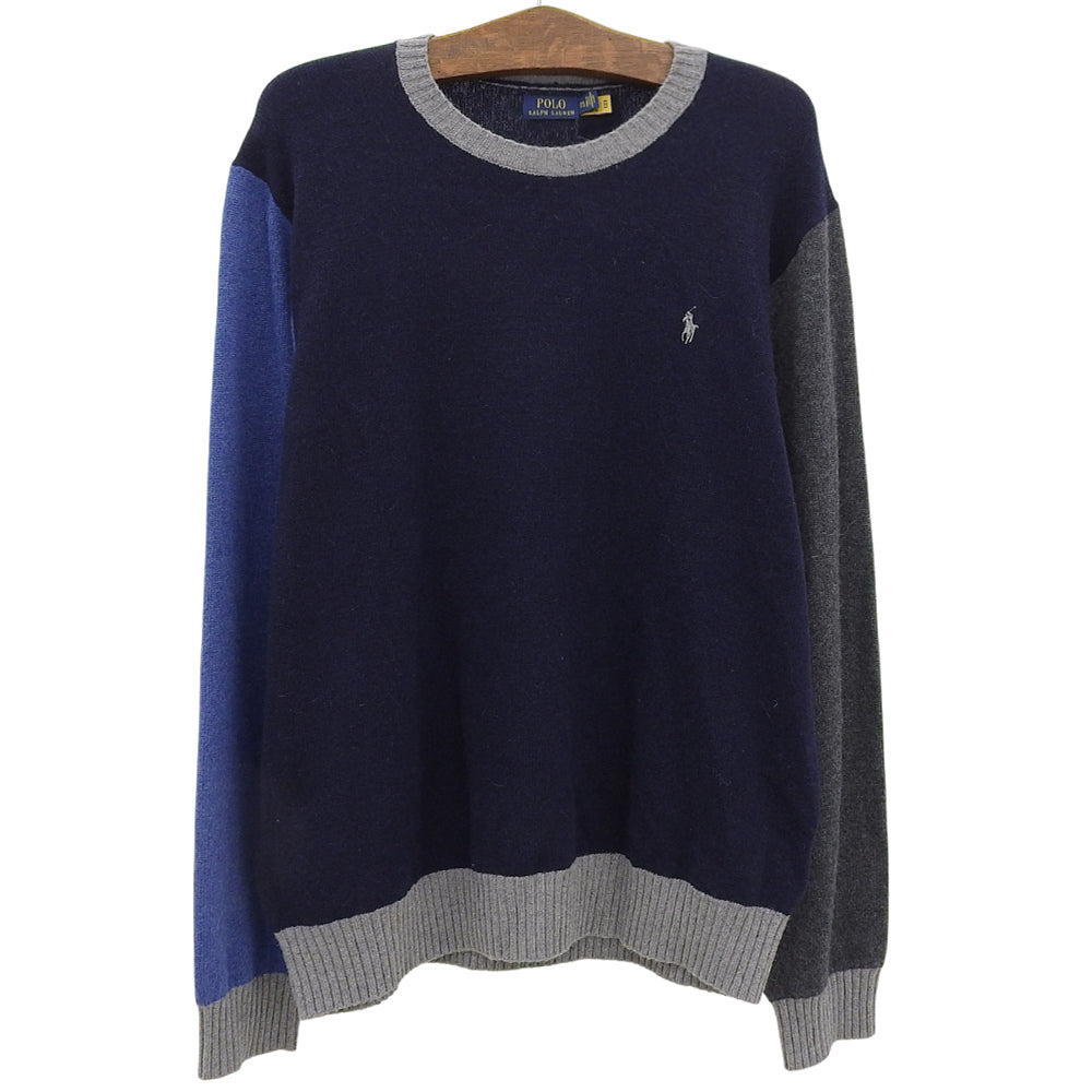 POLO RALPH LAUREN 保罗·拉尔夫·劳伦 几乎全新 羊驼毛混纺针织衫 男士 海军蓝×蓝色×灰色 XXL 710883132001 上衣