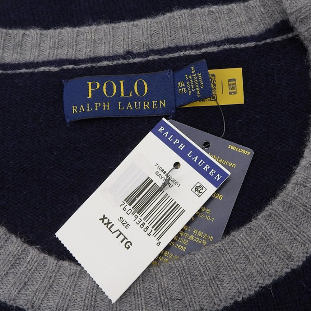 POLO RALPH LAUREN 保罗·拉尔夫·劳伦 几乎全新 羊驼毛混纺针织衫 男士 海军蓝×蓝色×灰色 XXL 710883132001 上衣