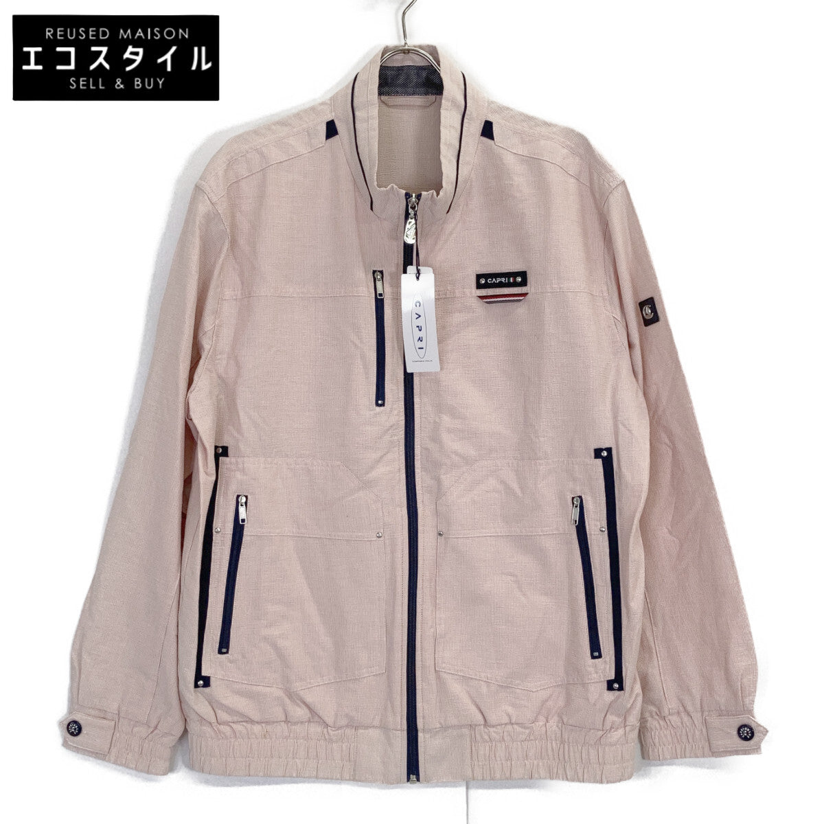 [BLUE] Pink Stand-Collar Zip-Up Jacket (Size 50, Men's)