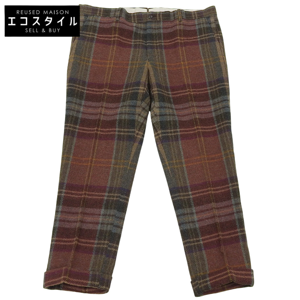 Excellent condition Alpaca Wool Check Pants Bottoms Men's Red-based Multicolor Bottoms ― Men's