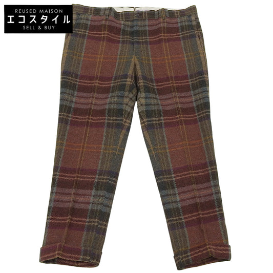 Excellent condition Alpaca Wool Check Pants Bottoms Men's Red-based Multicolor Bottoms ― Men's