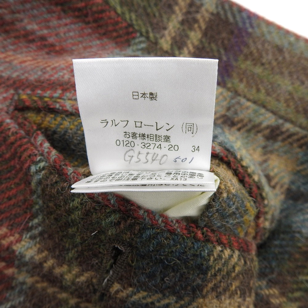 Excellent condition Alpaca Wool Check Pants Bottoms Men's Red-based Multicolor Bottoms ― Men's