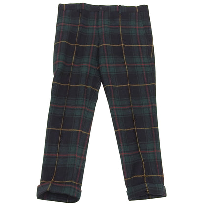 Excellent condition alpaca wool check pants, bottoms, men's, green x navy x red, bottoms - men's