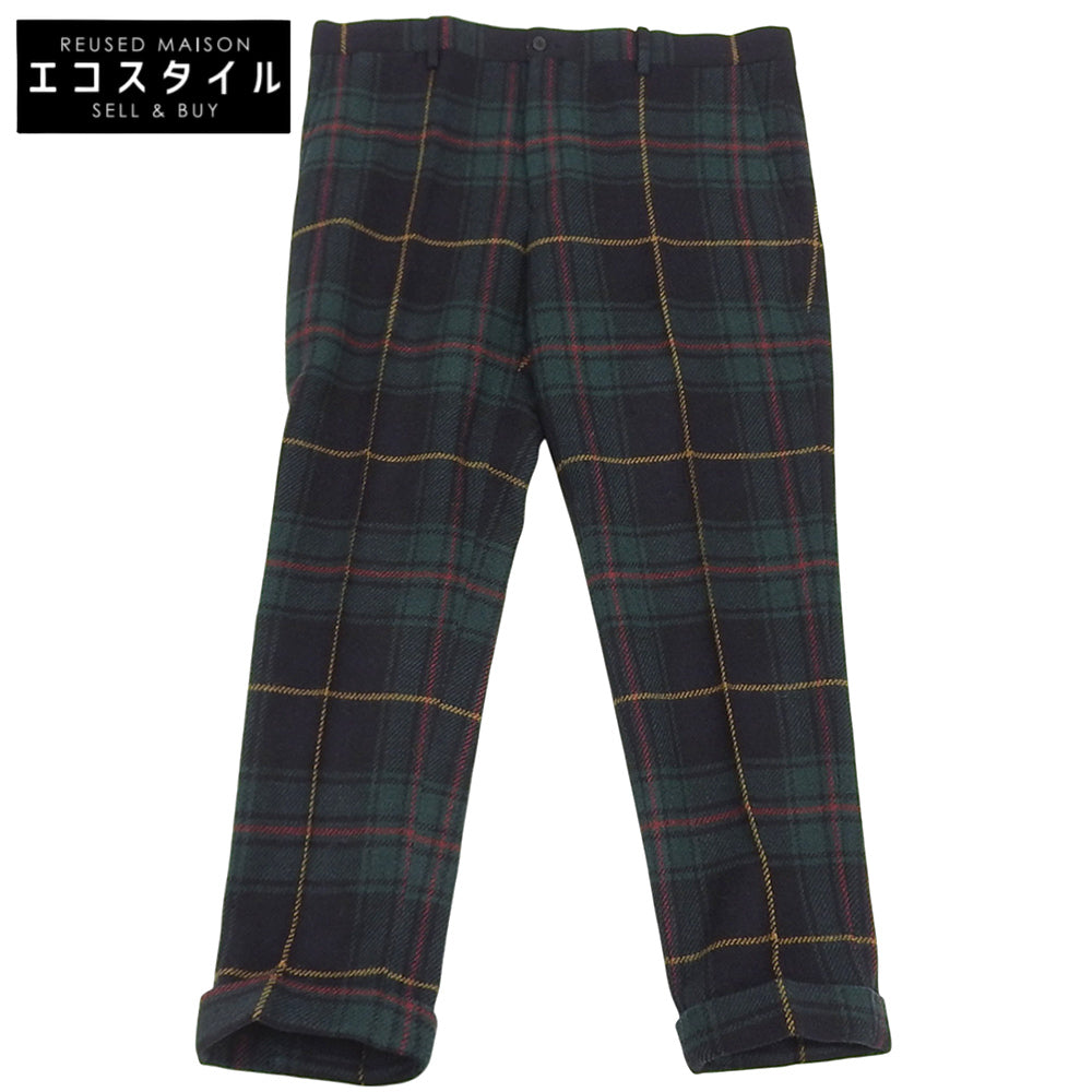 Excellent condition alpaca wool check pants, bottoms, men's, green x navy x red, bottoms - men's