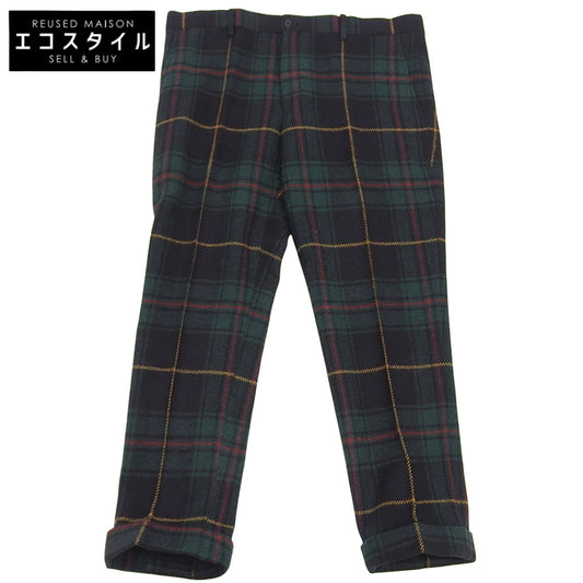 Excellent condition alpaca wool check pants, bottoms, men's, green x navy x red, bottoms - men's