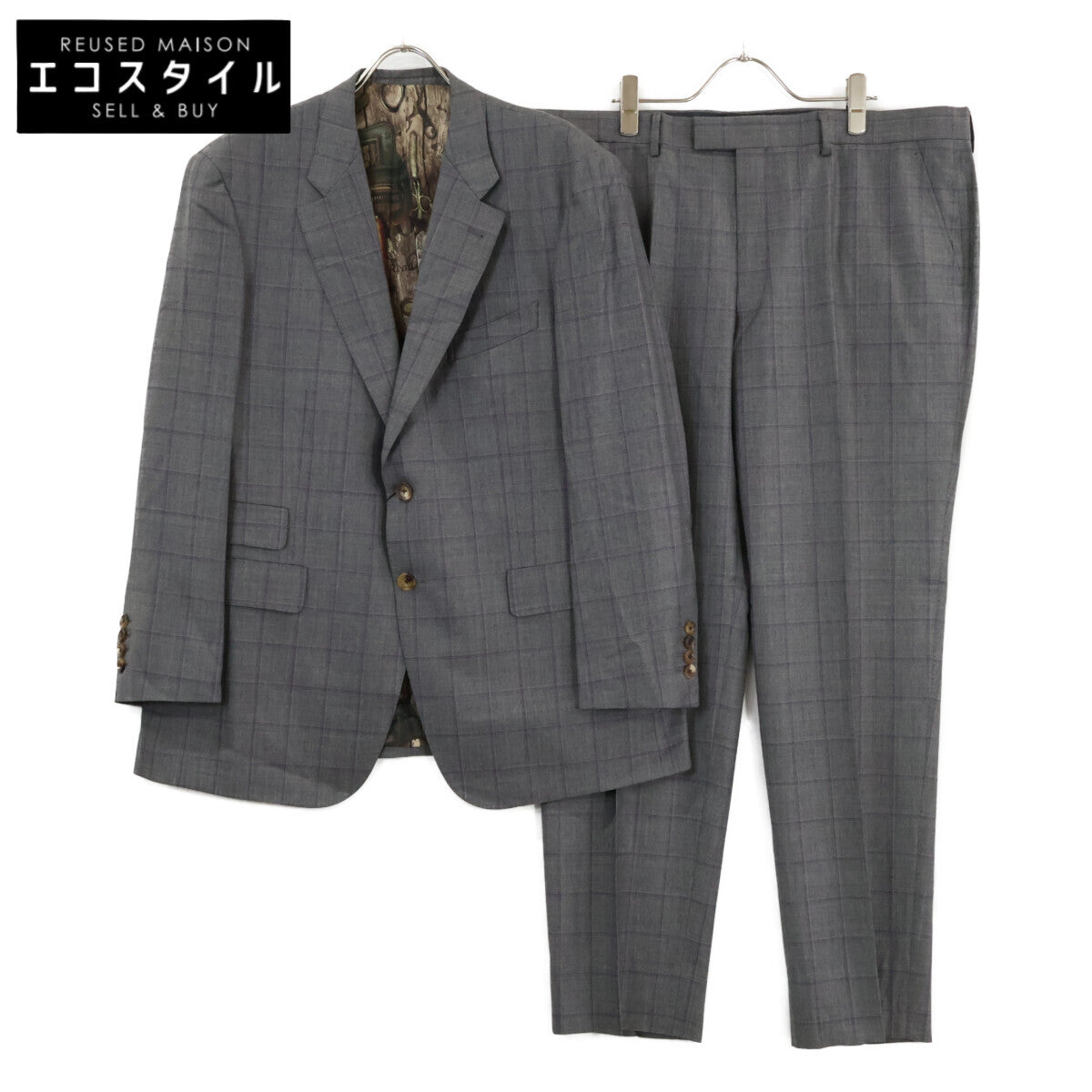 PaulSmith ポールスミス 【新品同様】チェック ウール 裏地総柄シルクプリント 2Bシングル 3P スーツ セットアップ