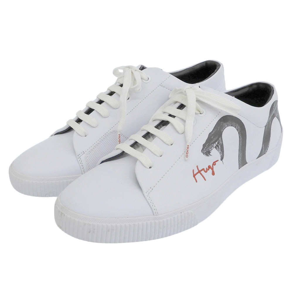 Excellent Condition Hand-drawn Logo & Snake Motif Leather Sneakers Shoes Men's White 42 50459338 Shoes 42 Men's