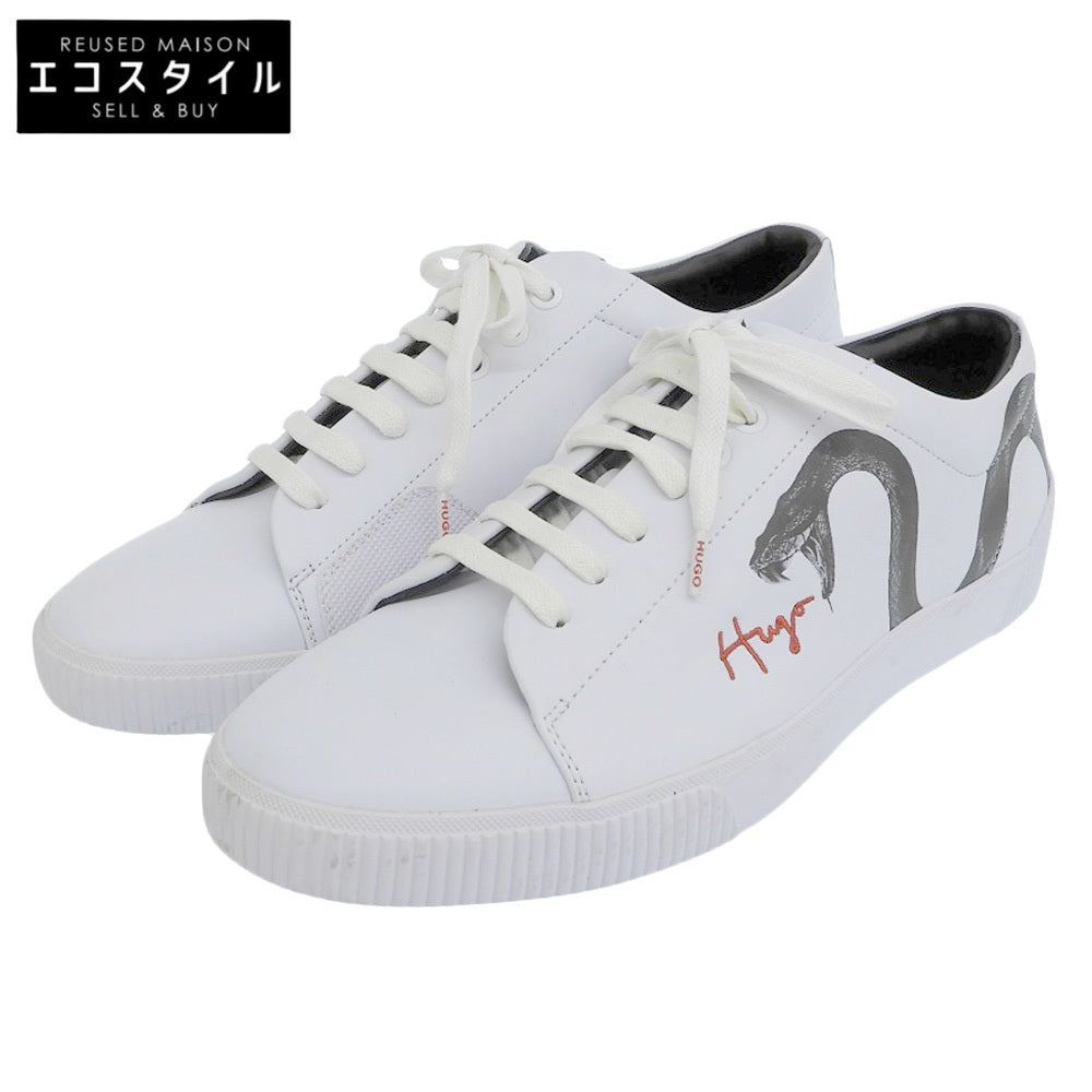 Excellent Condition Hand-drawn Logo & Snake Motif Leather Sneakers Shoes Men's White 42 50459338 Shoes 42 Men's