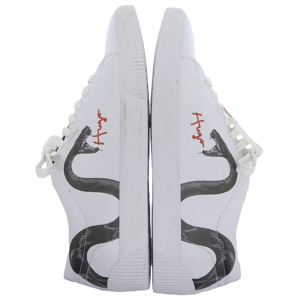 Excellent Condition Hand-drawn Logo & Snake Motif Leather Sneakers Shoes Men's White 42 50459338 Shoes 42 Men's