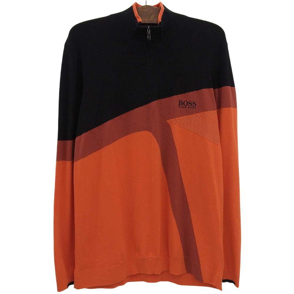 Like New Cotton Blend Half-Zip Sweater Top Men's Black x Orange XXL