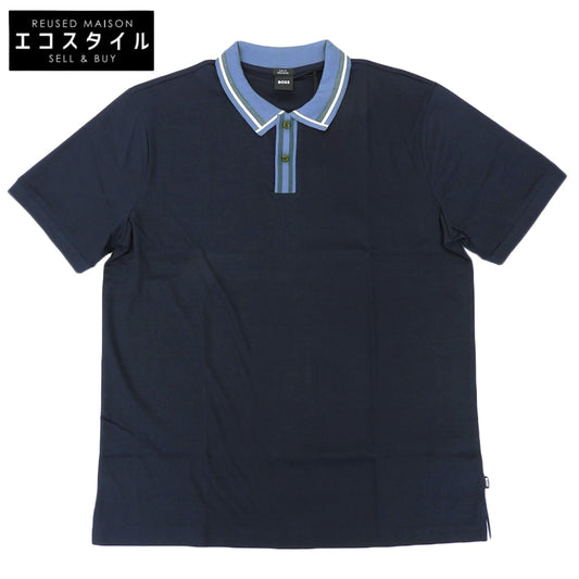 BOSS ボス 新品同様 コントラスト ストライプ ポロシャツ トップス メンズ ダークブルー XXL 50513366 トップス