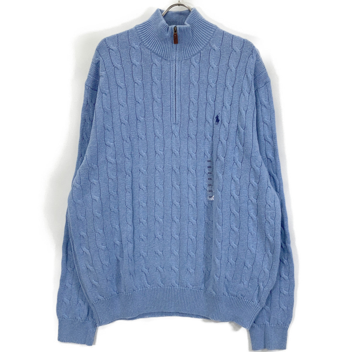 Light Blue Half-Zip Cable Knit Sweater Top XXL Men's