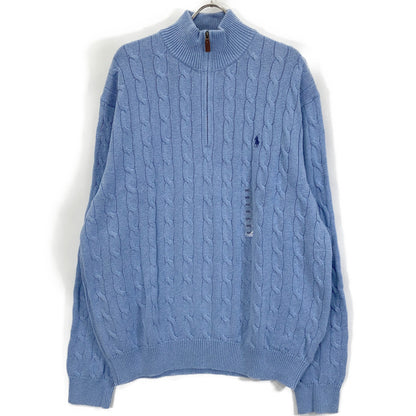 Light Blue Half-Zip Cable Knit Sweater Top XXL Men's