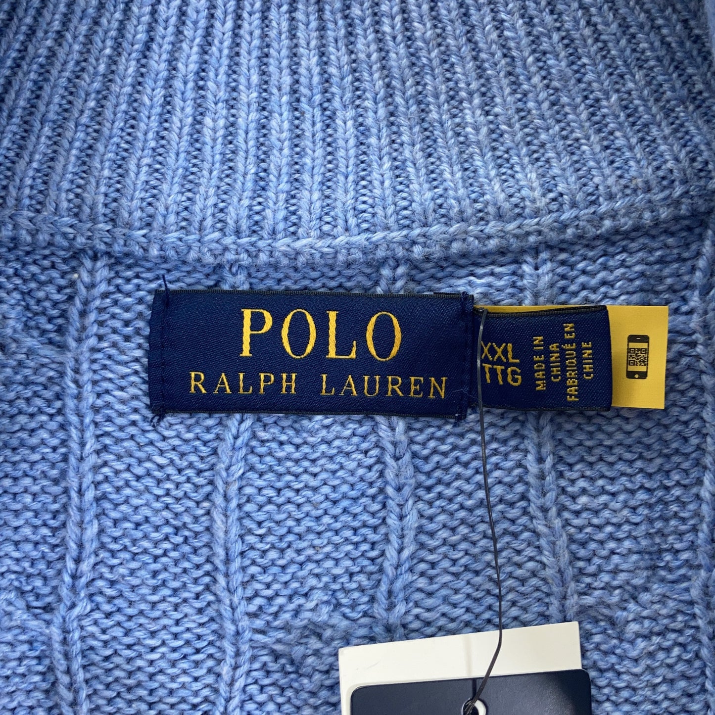 Light Blue Half-Zip Cable Knit Sweater Top XXL Men's