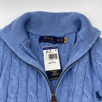 Light Blue Half-Zip Cable Knit Sweater Top XXL Men's