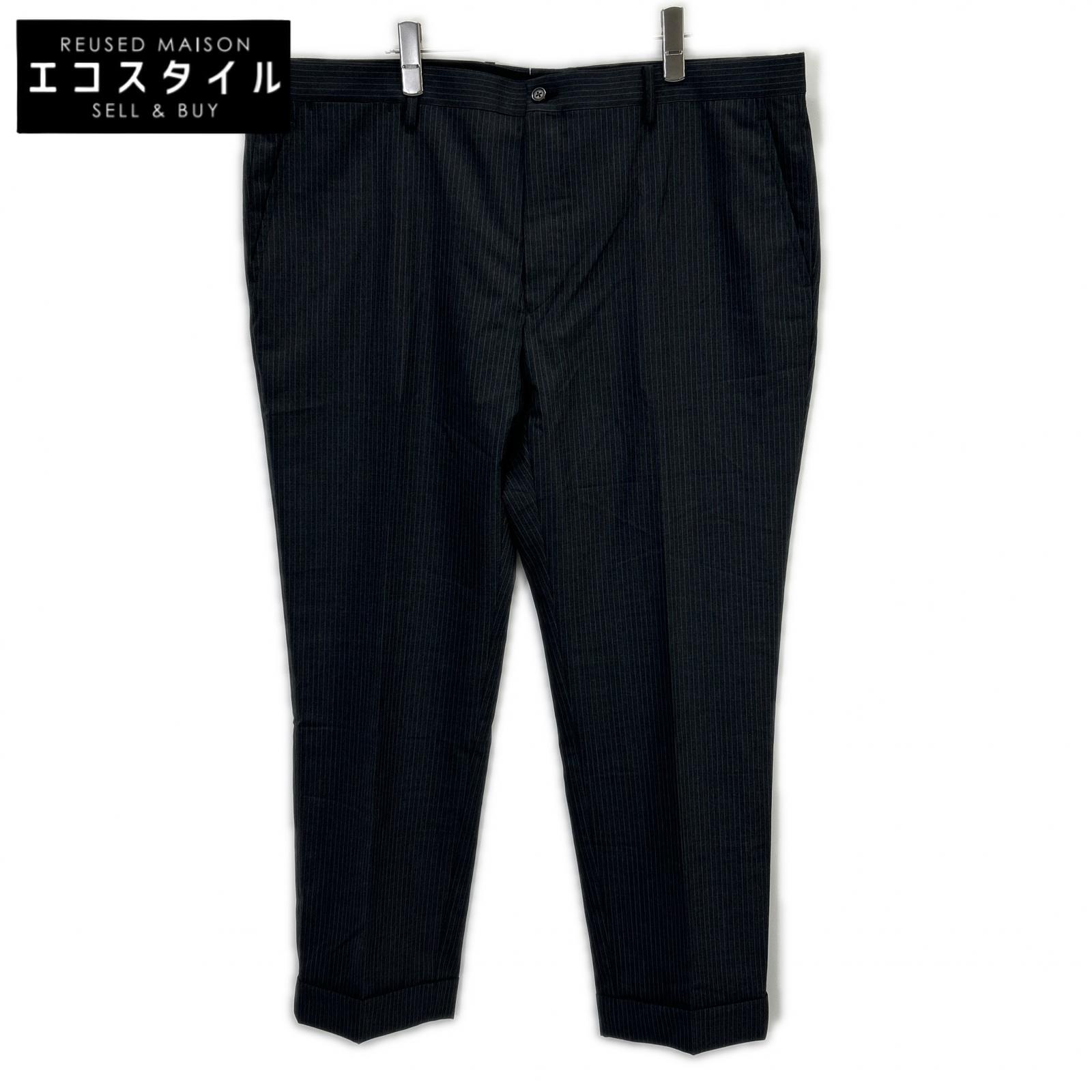 POLO RALPH LAUREN 保罗拉夫劳伦 灰色×蓝色 羊毛 条纹 直筒裤 下装 34