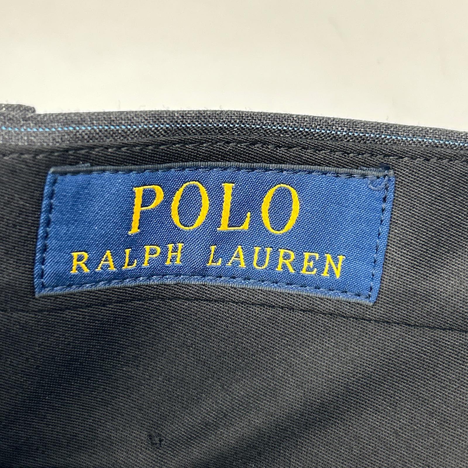 POLO RALPH LAUREN 保罗拉夫劳伦 灰色×蓝色 羊毛 条纹 直筒裤 下装 34
