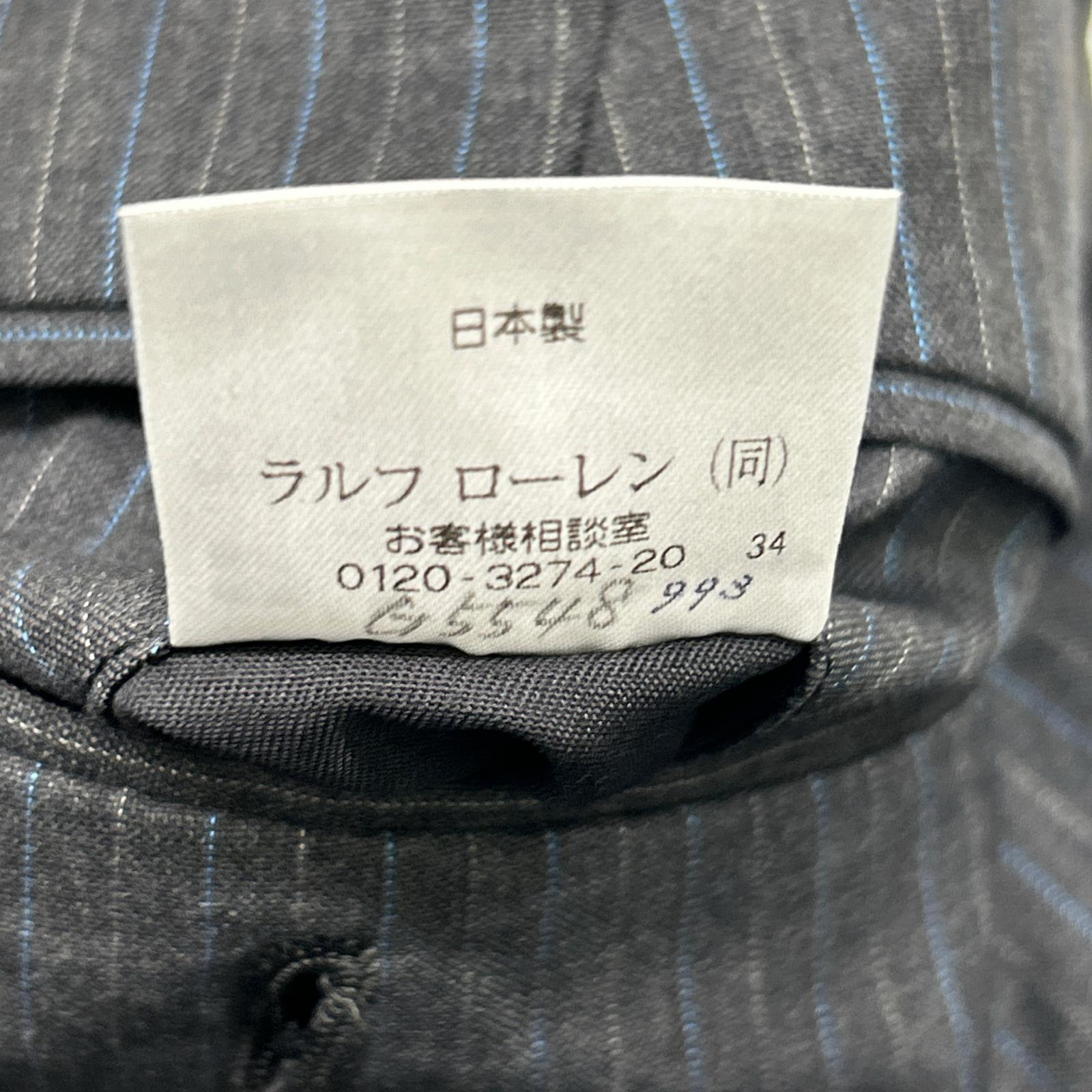 POLO RALPH LAUREN 保罗拉夫劳伦 灰色×蓝色 羊毛 条纹 直筒裤 下装 34