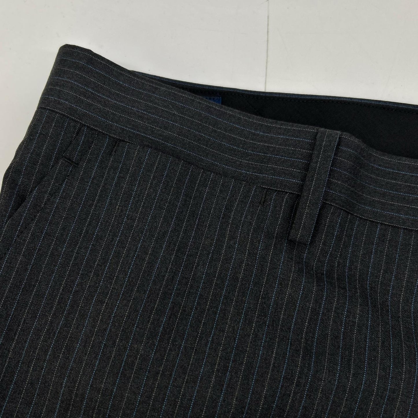 POLO RALPH LAUREN 保罗拉夫劳伦 灰色×蓝色 羊毛 条纹 直筒裤 下装 34