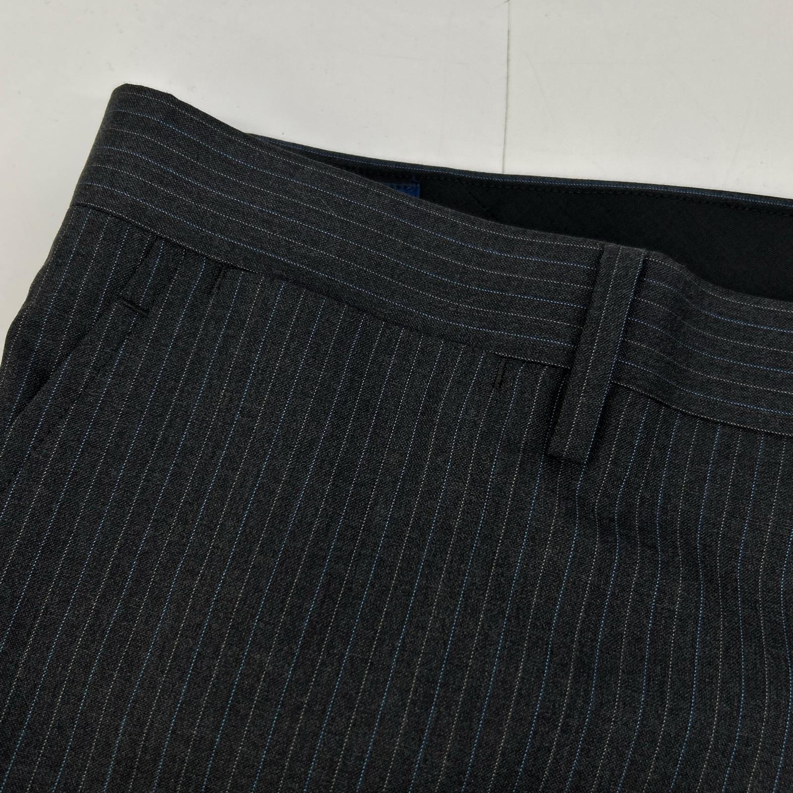 POLO RALPH LAUREN 保罗拉夫劳伦 灰色×蓝色 羊毛 条纹 直筒裤 下装 34