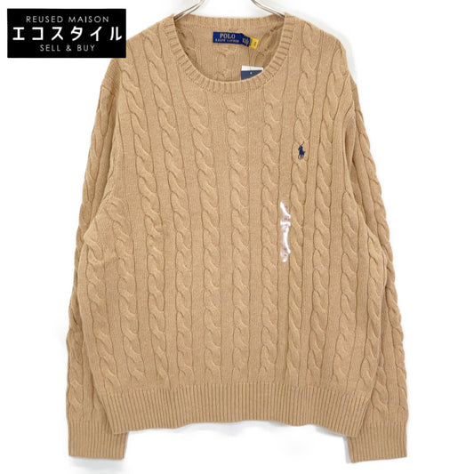 Beige Pony Embroidered Cable Knit Sweater Top XXL Men's