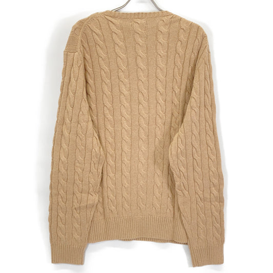 Beige Pony Embroidered Cable Knit Sweater Top XXL Men's
