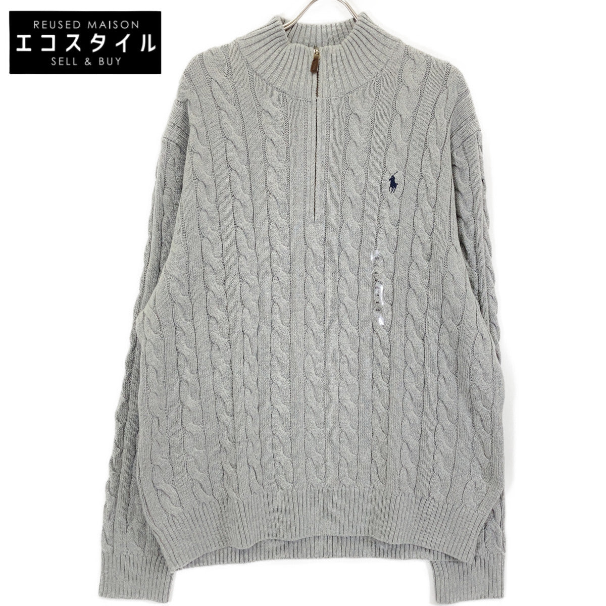 POLO RALPH LAUREN ポロ ラルフローレン グレー コットン ハーフZIP ケーブル セーター トップス