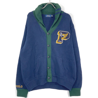 POLO RALPH LAUREN ポロ ラルフローレン ネイビー×グリーン コットン レタード ニットカーディガン トップス
