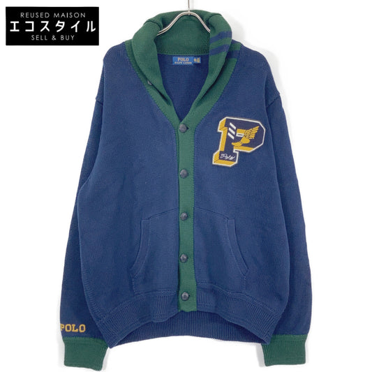 NAVY x GREEN COTTON LETTERED KNIT CARDIGAN Top XXL Men's