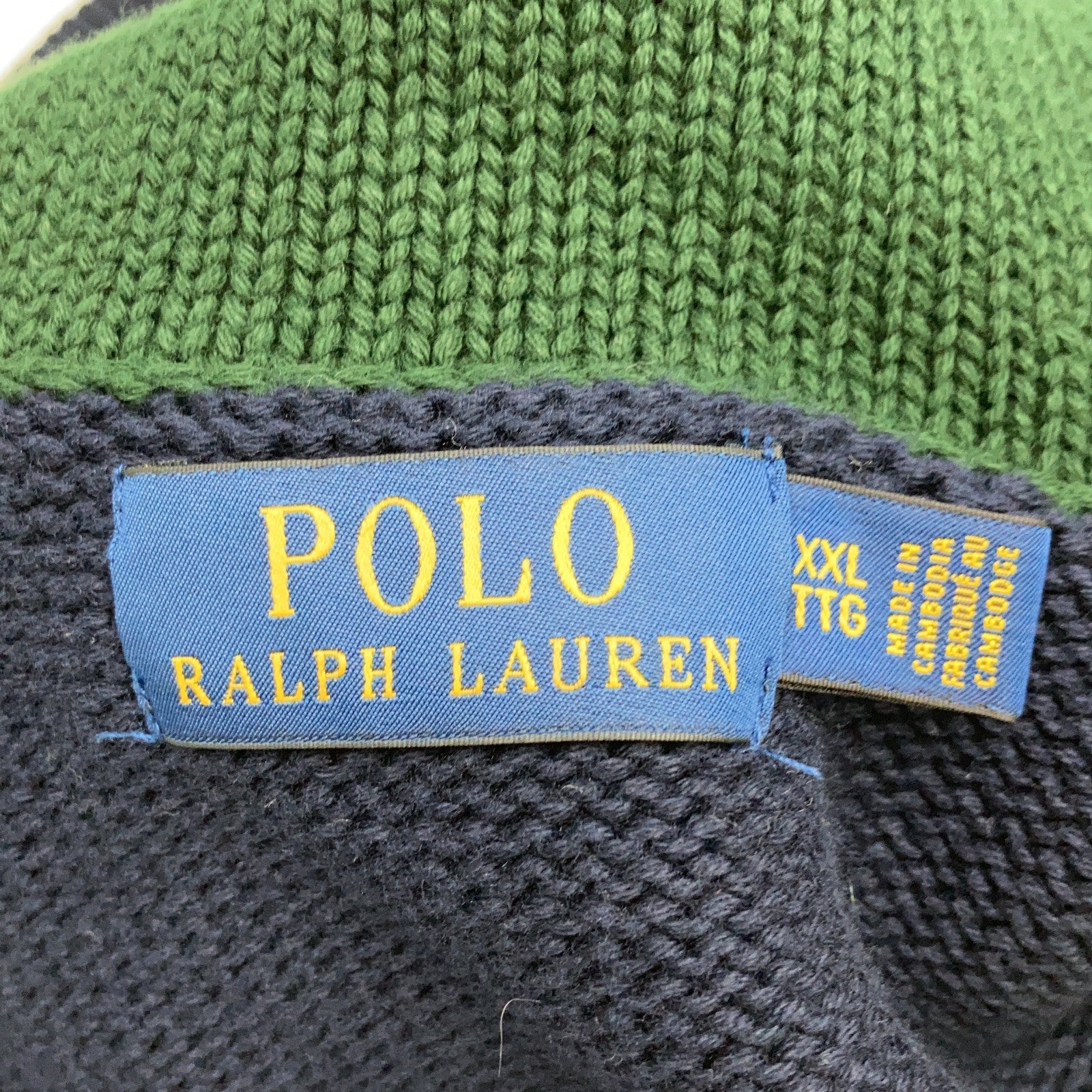 POLO RALPH LAUREN ポロ ラルフローレン ネイビー×グリーン コットン レタード ニットカーディガン トップス