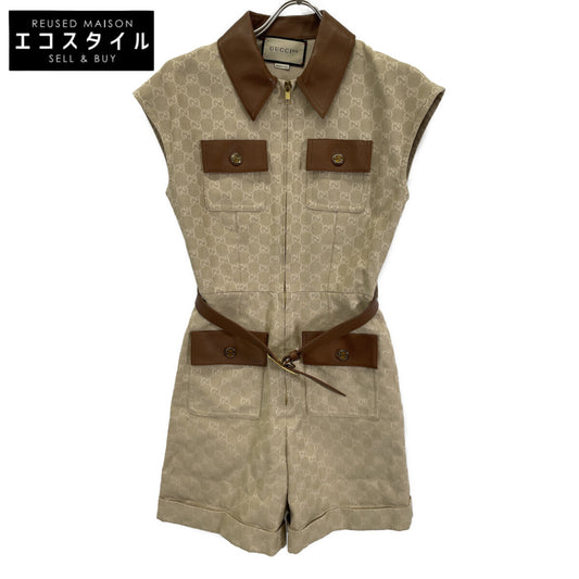 GUCCI 676198 Beige GG Pattern Cotton All-in-One with Belt Overalls