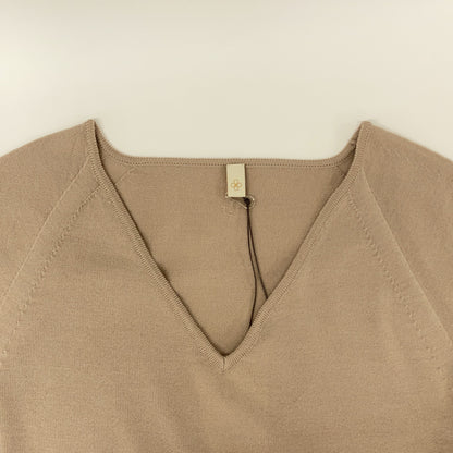 Itoi KIKU 10IT-WC1001 Beige Wool-Cashmere V-Neck Knit Top 2 Women's