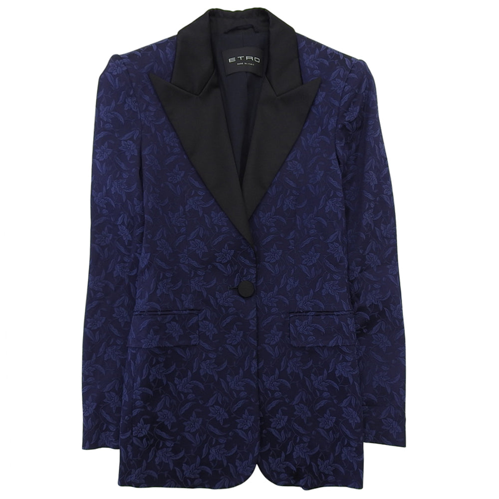 ETRO 艾特罗 花卉图案 青果领 单扣西装外套 女士 蓝色×黑色 38码 20款 夹克
