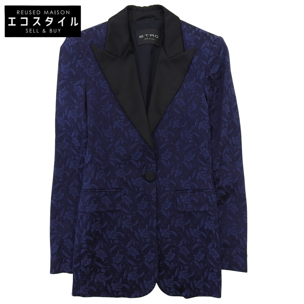 ETRO 艾特罗 花卉图案 青果领 单扣西装外套 女士 蓝色×黑色 38码 20款 夹克