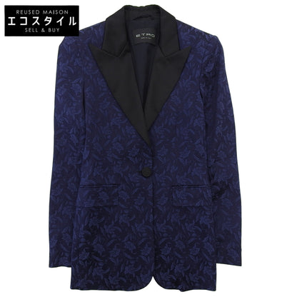 ETRO 艾特罗 花卉图案 青果领 单扣西装外套 女士 蓝色×黑色 38码 20款 夹克
