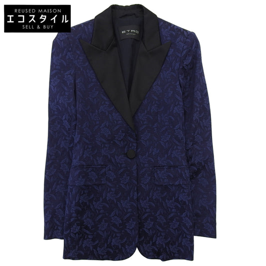 ETRO 艾特罗 花卉图案 青果领 单扣西装外套 女士 蓝色×黑色 38码 20款 夹克