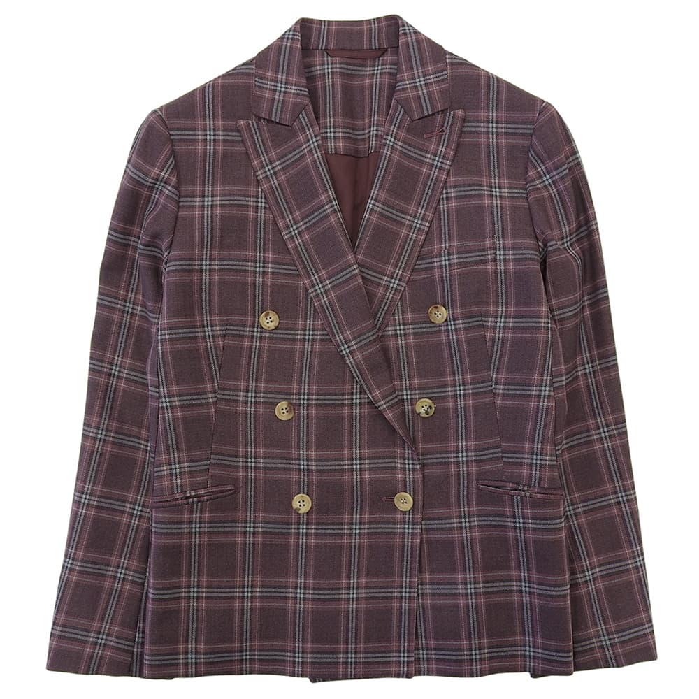 Excellent condition HOLLAND & SHERRY Tartan Check 6B Double-Breasted Jacket Women's Purple Size 40 Jacket Size 40 Women's