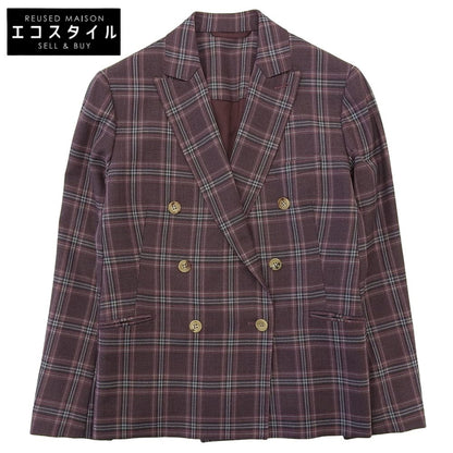 Excellent condition HOLLAND & SHERRY Tartan Check 6B Double-Breasted Jacket Women's Purple Size 40 Jacket Size 40 Women's