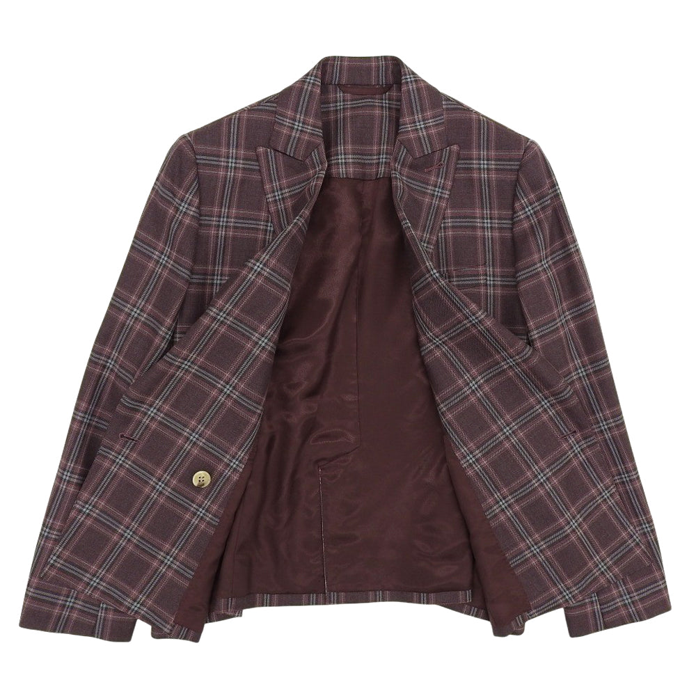 Excellent condition HOLLAND & SHERRY Tartan Check 6B Double-Breasted Jacket Women's Purple Size 40 Jacket Size 40 Women's