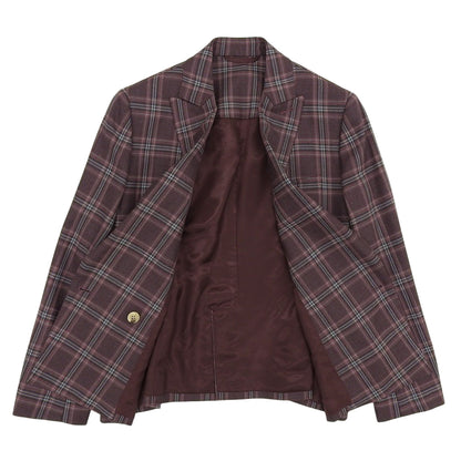 Excellent condition HOLLAND & SHERRY Tartan Check 6B Double-Breasted Jacket Women's Purple Size 40 Jacket Size 40 Women's