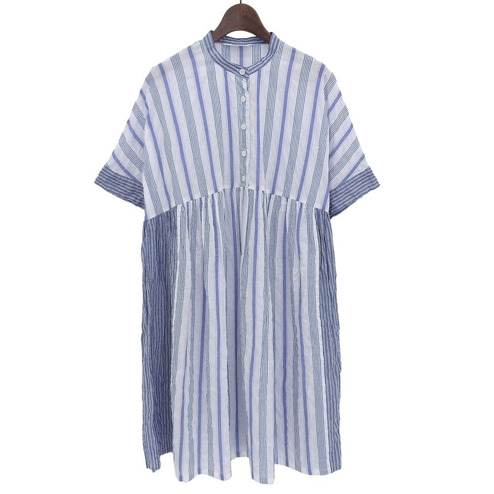Pitchoune 美品 棉质 收褶 条纹 束腰上衣 女士 白色×蓝色 D175AFAS704 上衣